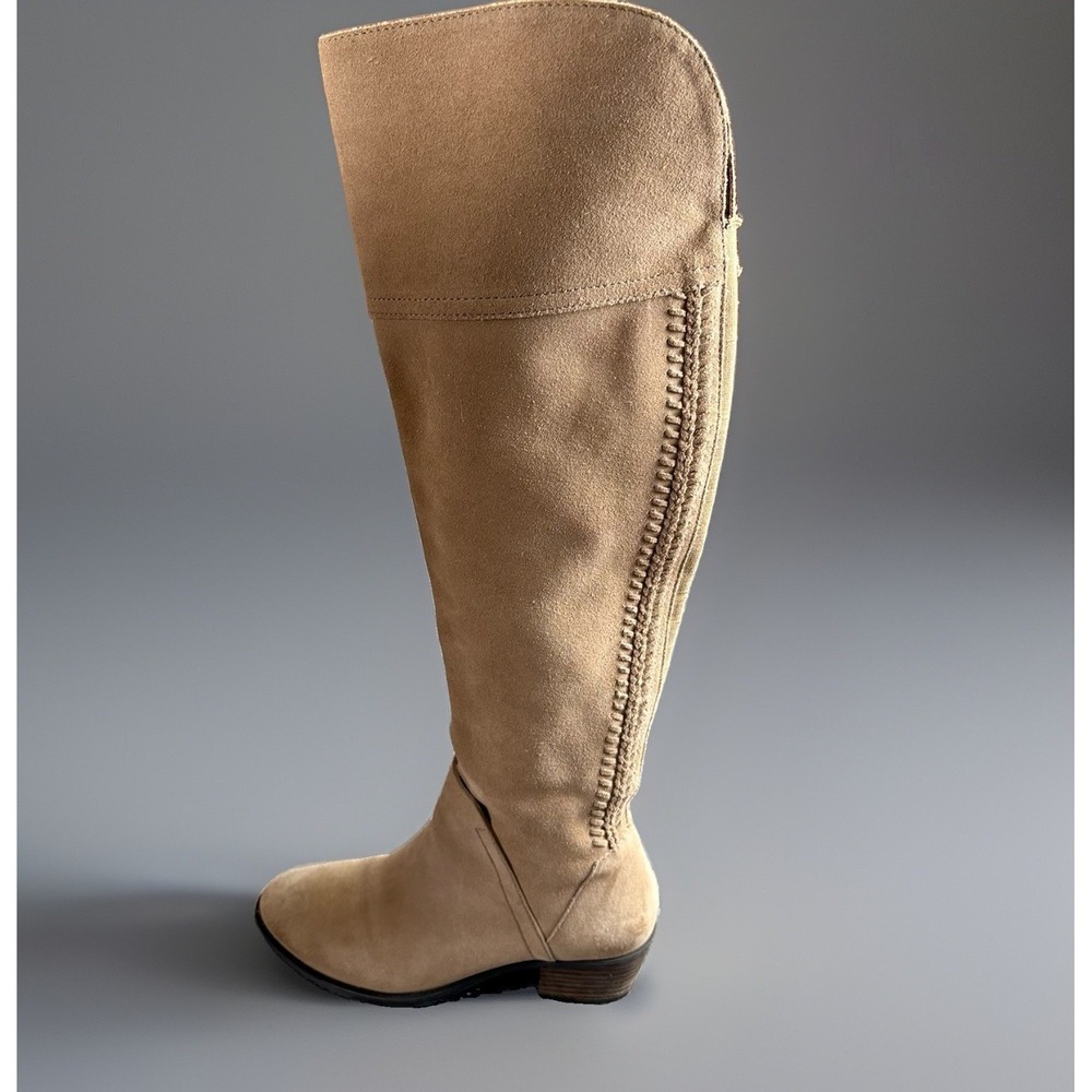 Vince Camuto Bendra Tall Boots Women's 6.5M Taupe Suede Side Zip Riding Low Heel - Picture 7 of 15